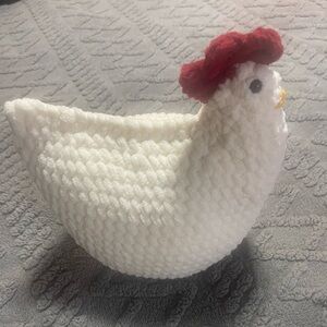 White and Red Plush crochet Chicken.  Brand new.  Adorable in a basket with eggs